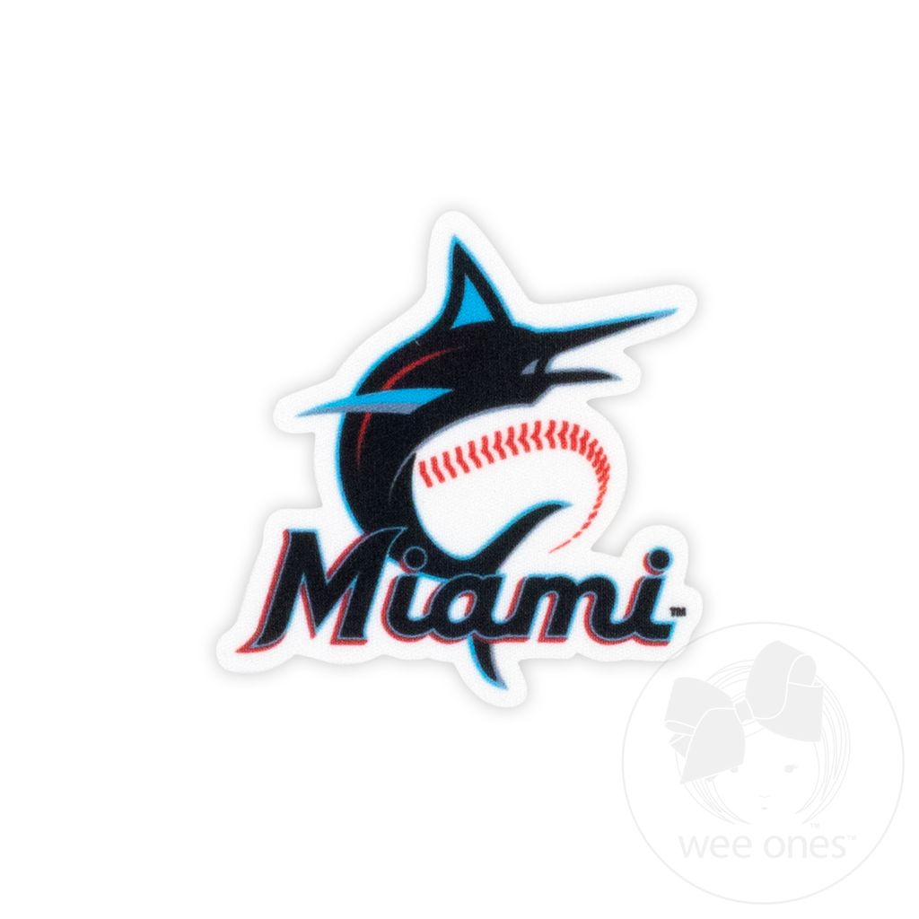 Medium Miami Marlins Baseball Stitch Print Hair Bow with Badge