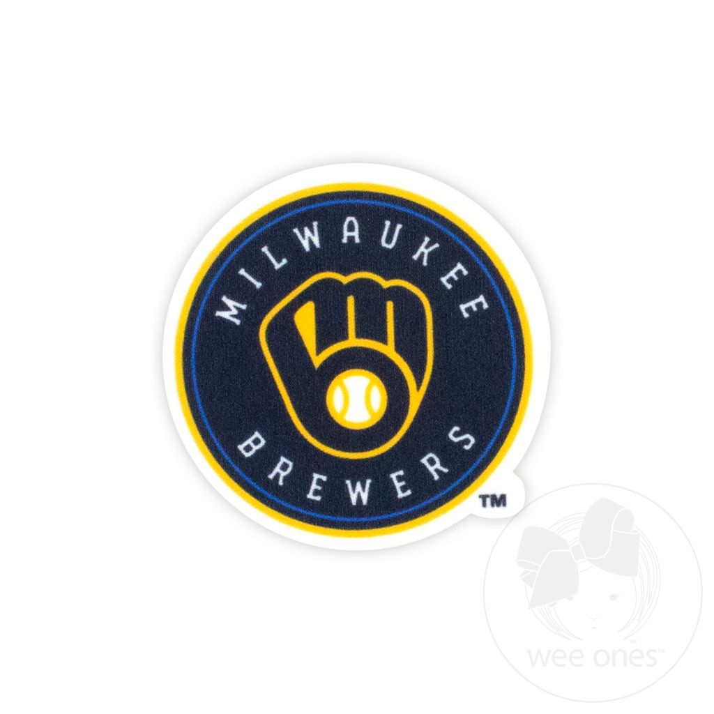 Medium Milwaukee Brewers Baseball Stitch Print Hair Bow with Badge