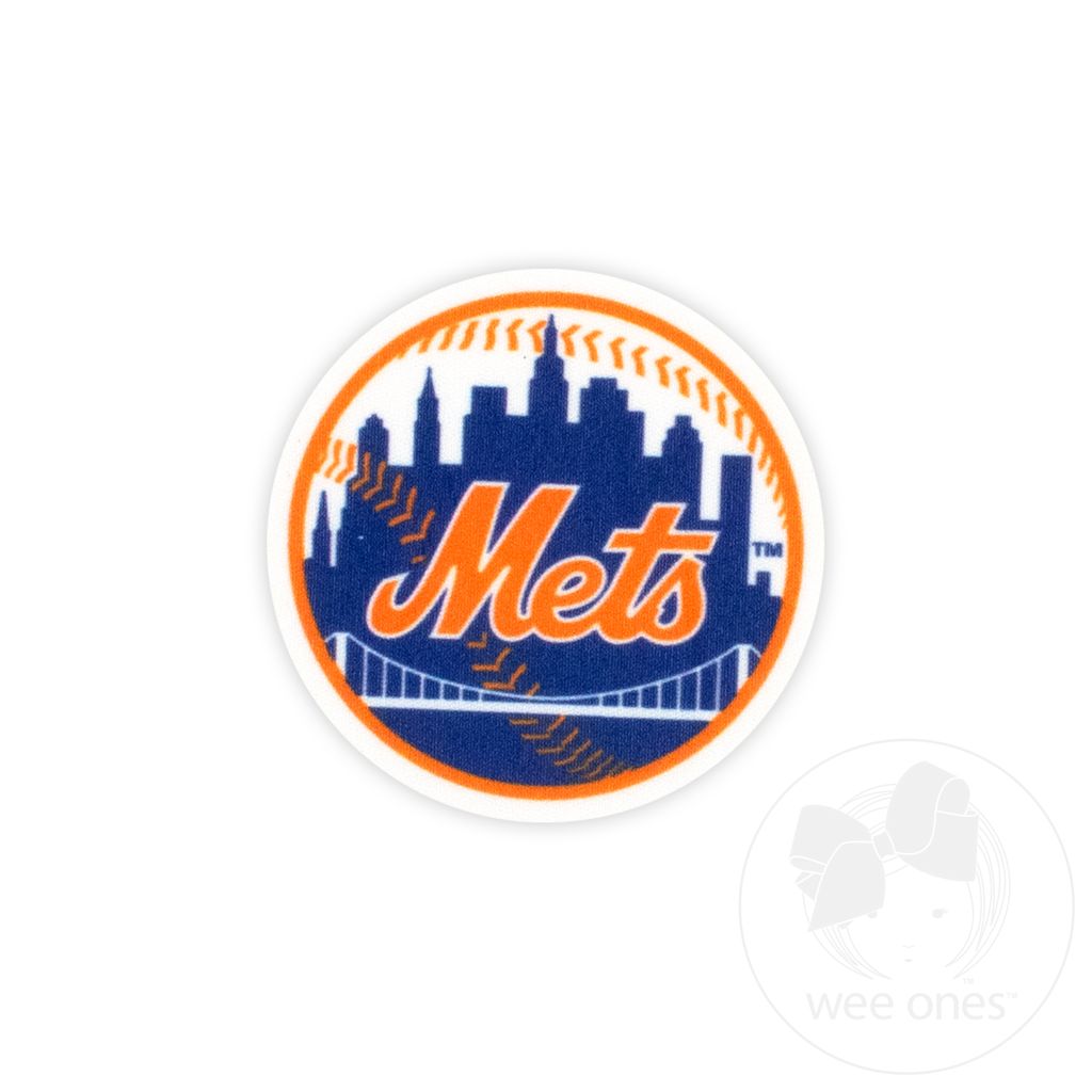 Medium New York Mets Baseball Stitch Print Hair Bow with Badge