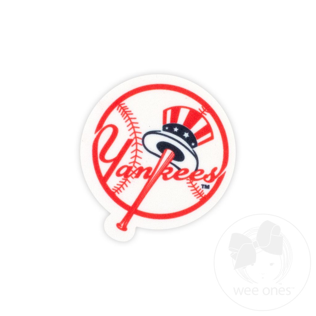 Medium New York Yankees Baseball Stitch Print Hair Bow with Badge