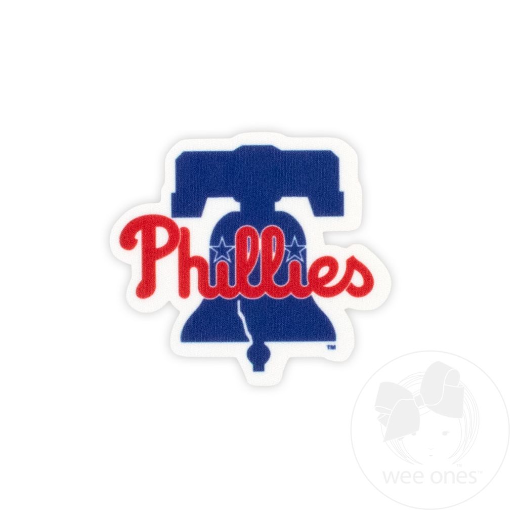 Medium Philadelphia Phillies Baseball Stitch Print Hair Bow with Badge