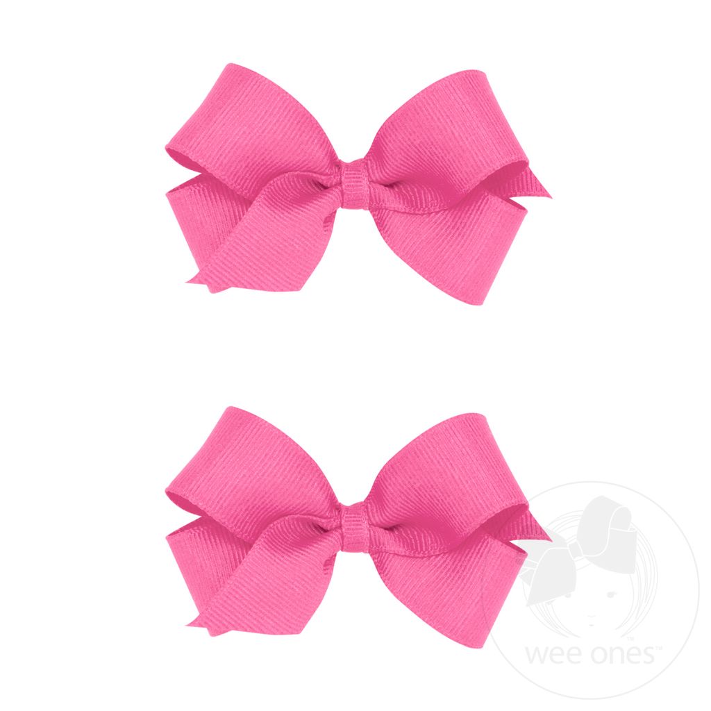 Mini Grosgrain Hair Bow Two Pack - HOT PINK