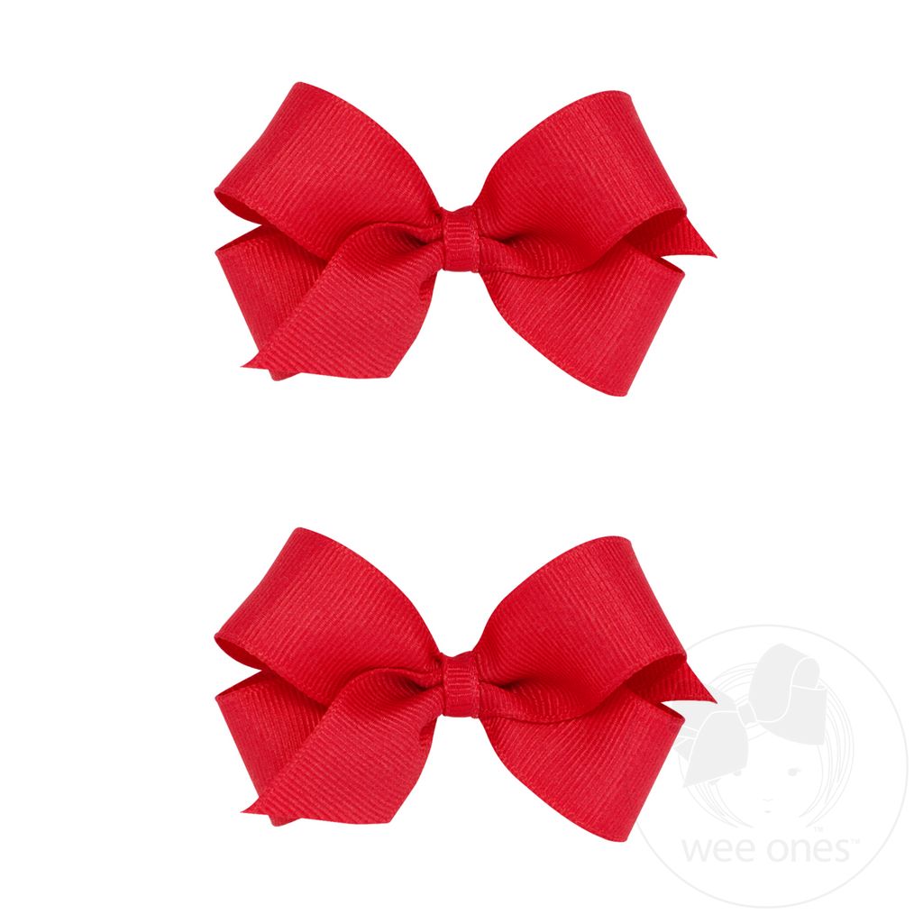 Mini Grosgrain Hair Bow Two Pack - RED