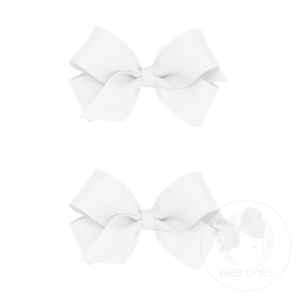 Mini Grosgrain Hair Bow Two Pack - WHITE