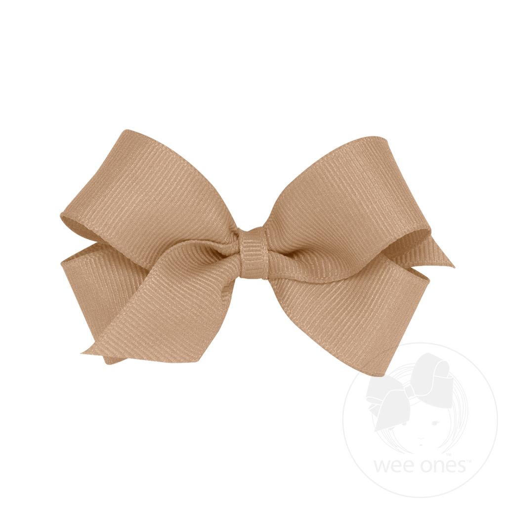 Mini Classic Grosgrain Hair Bow (Plain Wrap) - OATMEAL