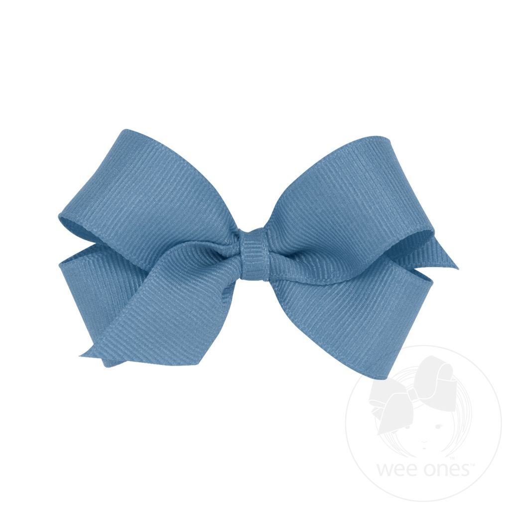 Mini Classic Grosgrain Hair Bow (Plain Wrap) - SMOKE BLUE