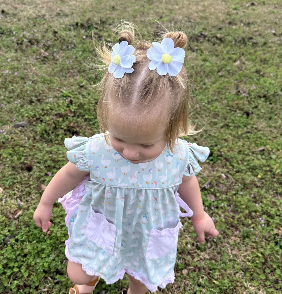 Grosgrain Petal Flower Hair Clip with Button Center 