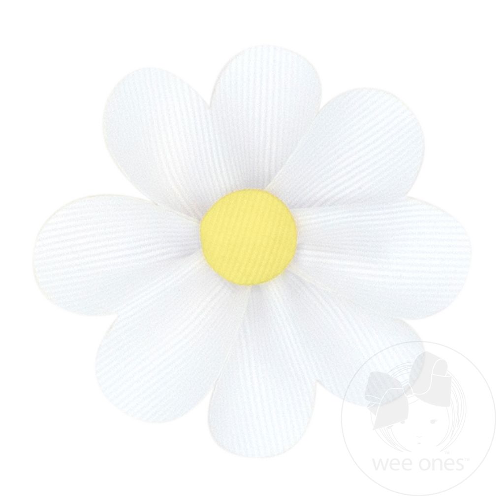 Grosgrain Petal Flower Hair Clip with Button Center - WHT/LYL