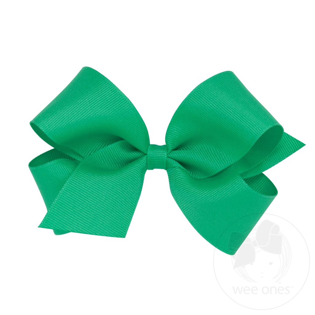 Medium Classic Grosgrain Hair Bow (Plain Wrap) - FERN GREEN