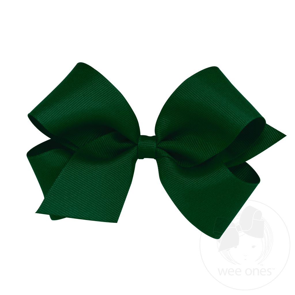 Medium Classic Grosgrain Hair Bow (Plain Wrap) - FOREST GREEN