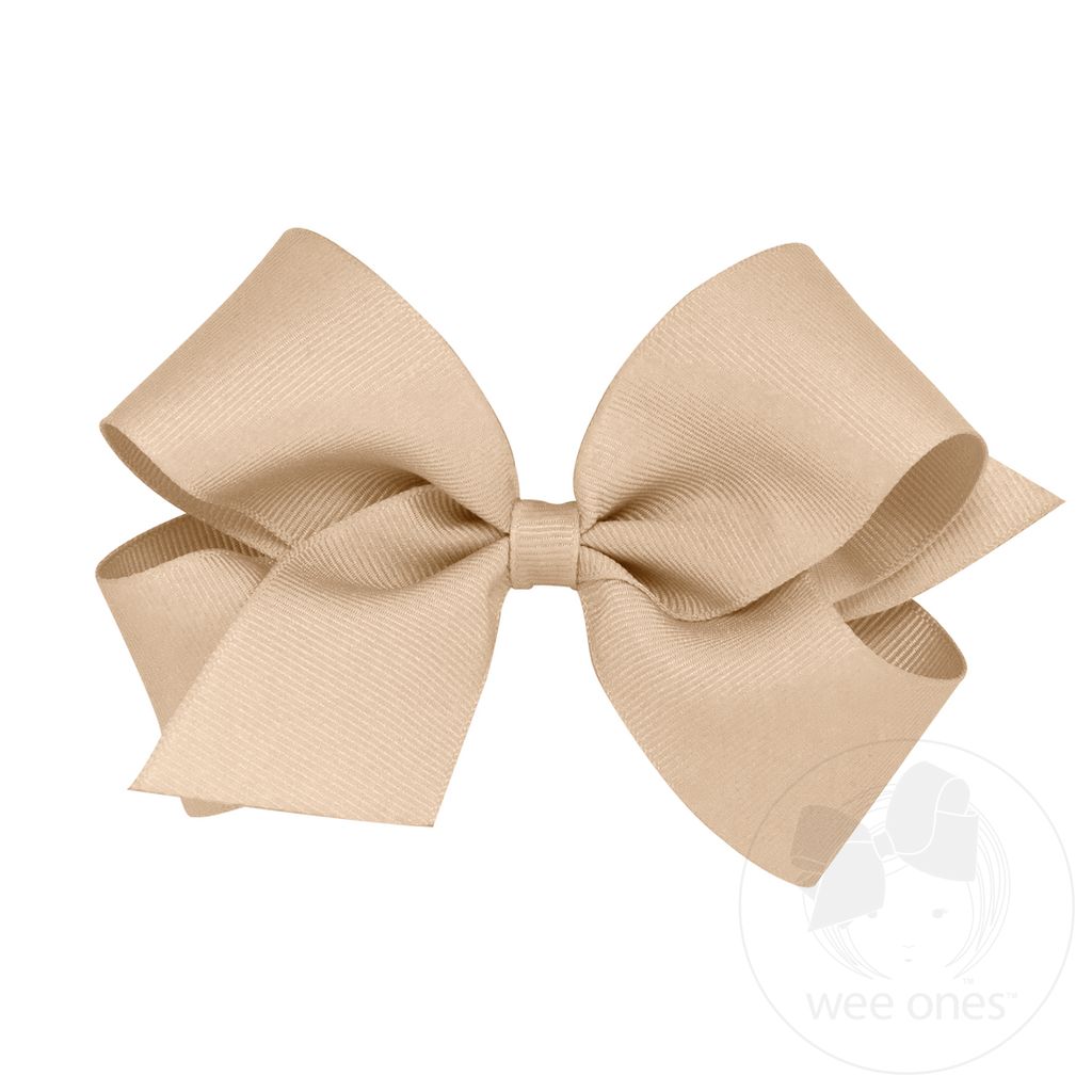 Medium Classic Grosgrain Hair Bow (Plain Wrap) - OATMEAL