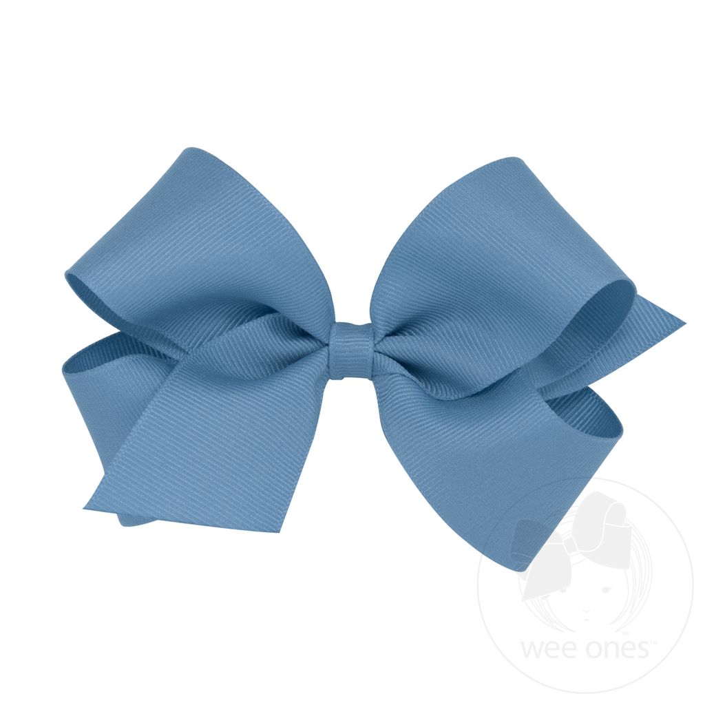 Medium Classic Grosgrain Hair Bow (Plain Wrap) - SMOKE BLUE