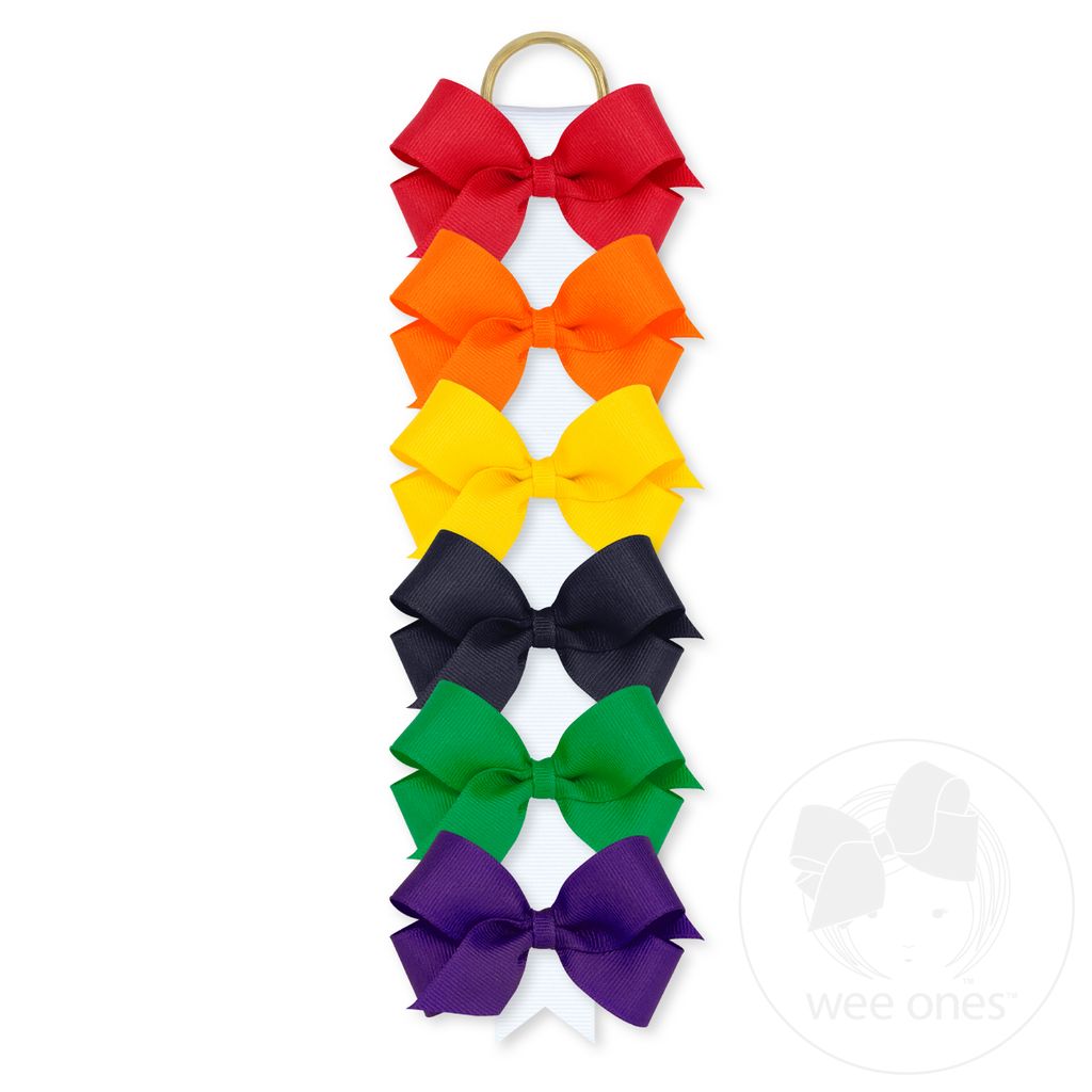 Classic Grosgrain Easy Strip - 24 Mini Grosgrain Girls Hair Bows on Ribbon Strip (Plain Wrap) - ASSORTED