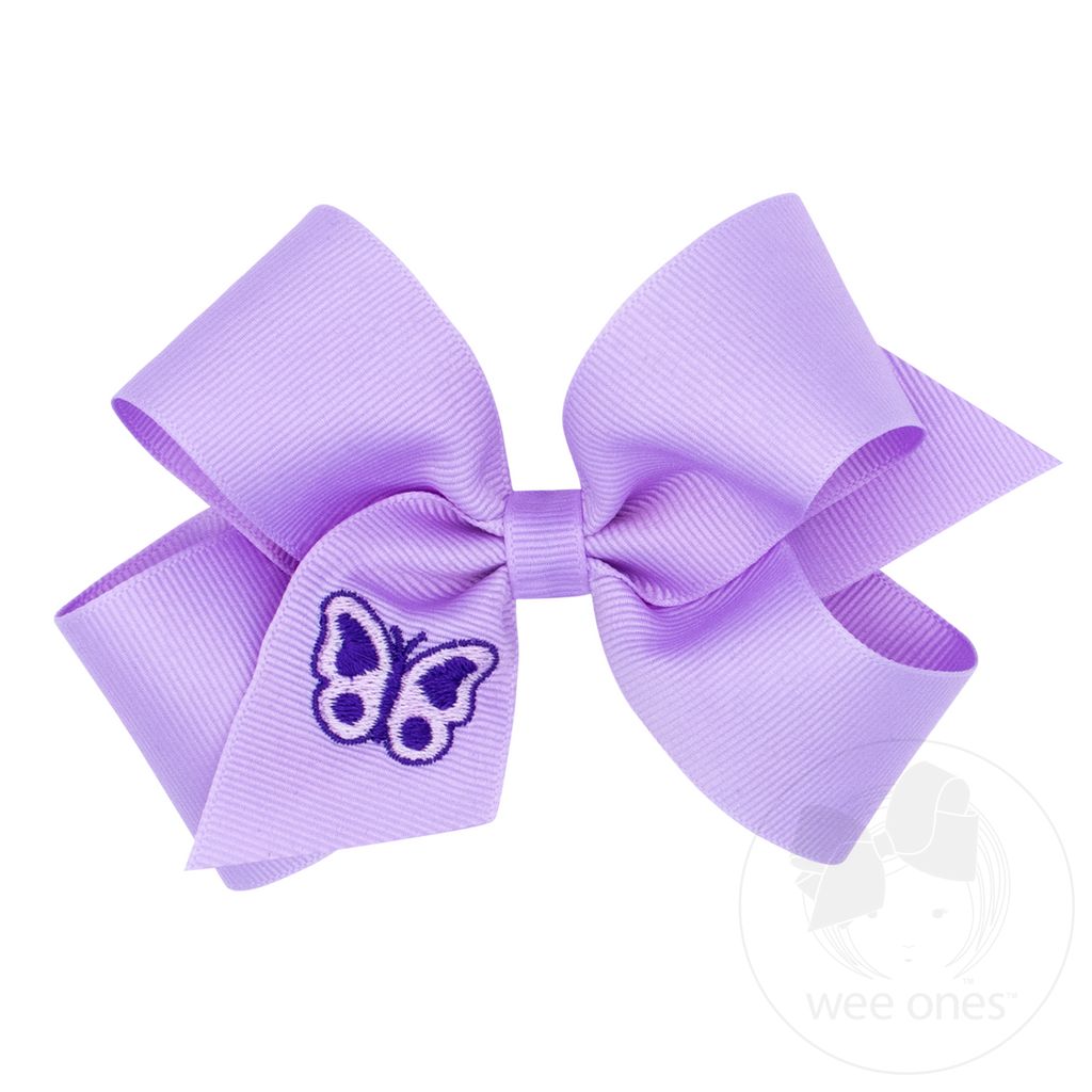 Medium Embroidered Butterfly Hair Bow - LT ORCHID