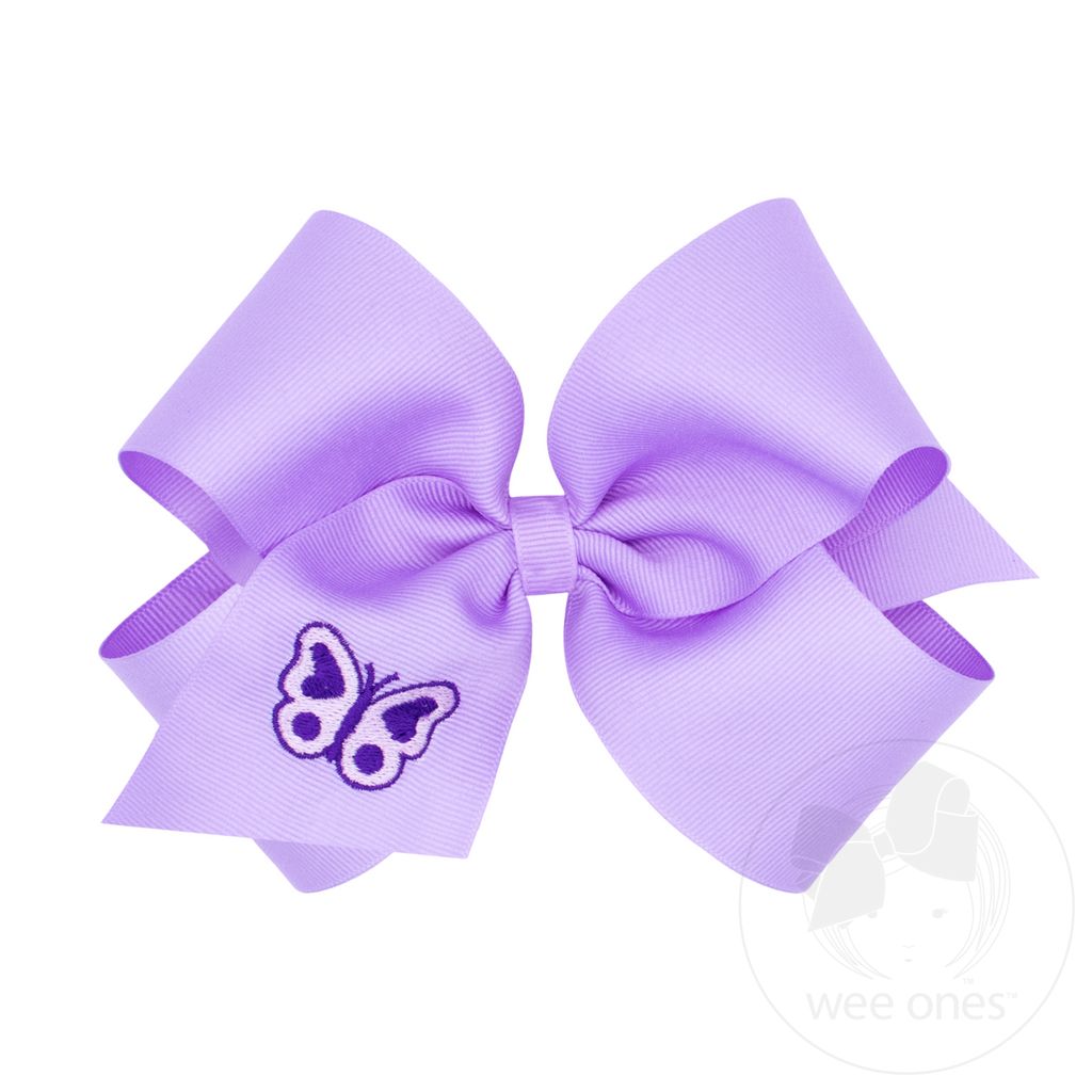King Embroidered Butterfly Hair Bow - LT ORCHID