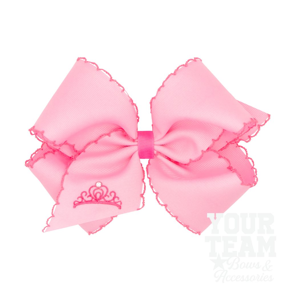 King Bow Embroidered Grosgrain Hair Bow with Moonstitch Edge - CROWN