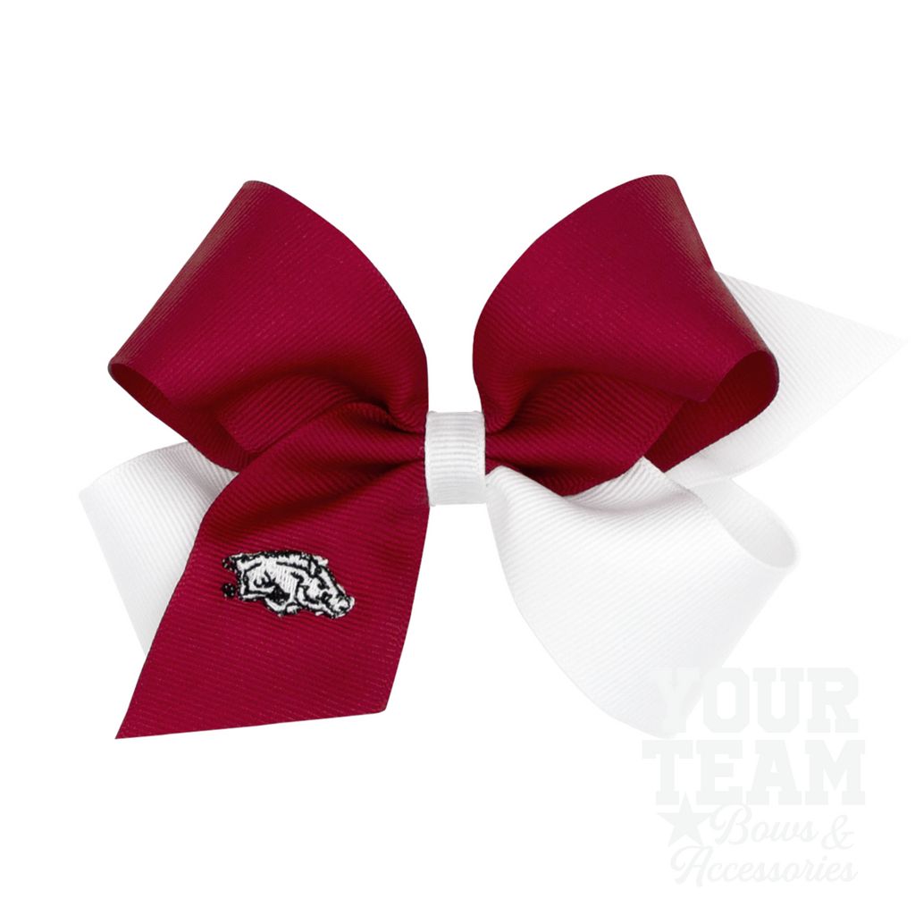 Medium Arkansas Razorbacks Two-Tone Embroidered Hair Bow - ARKANSAS