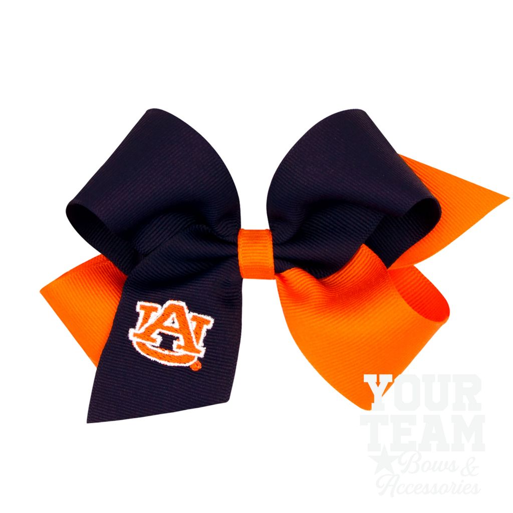 Medium Auburn Tigers Two-Tone Embroidered Hair Bow - AUBURN