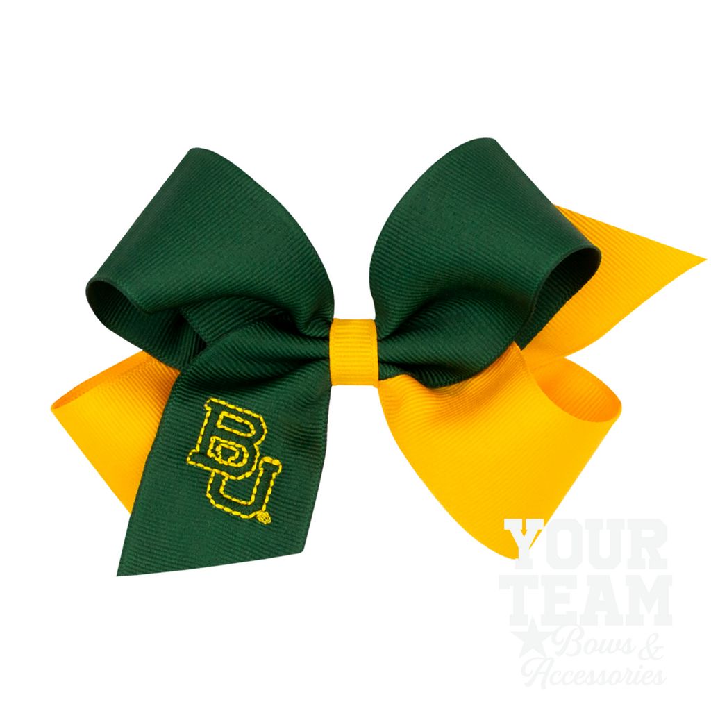 Medium Baylor Bears Two-Tone Embroidered Hair Bow - BAYLOR