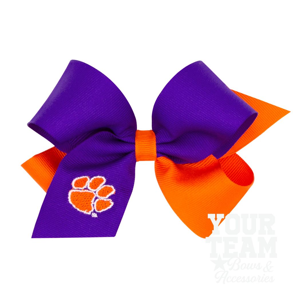 Medium Clemson Tigers Two-Tone Embroidered Hair Bow - CLEMSON