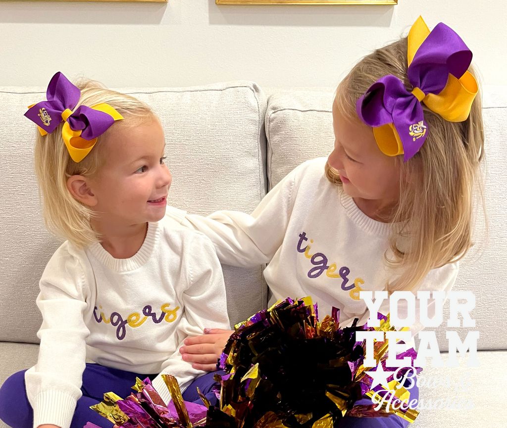 Medium Louisiana State Tigers Two-Tone Embroidered Hair Bow