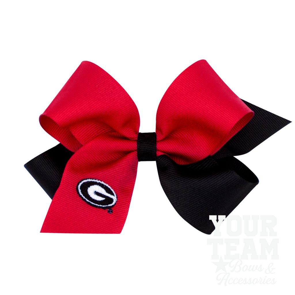 Medium Georgia Bulldogs Two-Tone Embroidered Hair Bow - GEORGIA