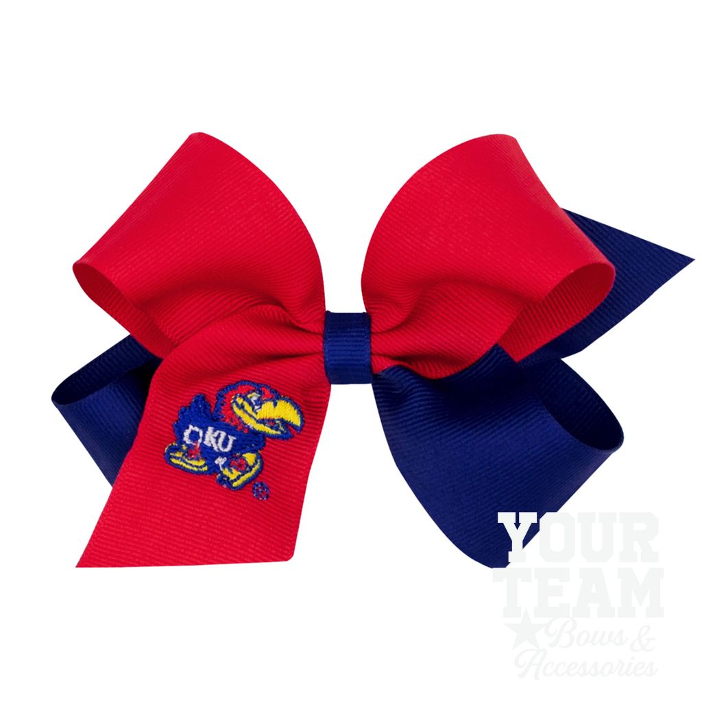 Medium Kansas Jayhawks Two-Tone Embroidered Hair Bow - KANSAS