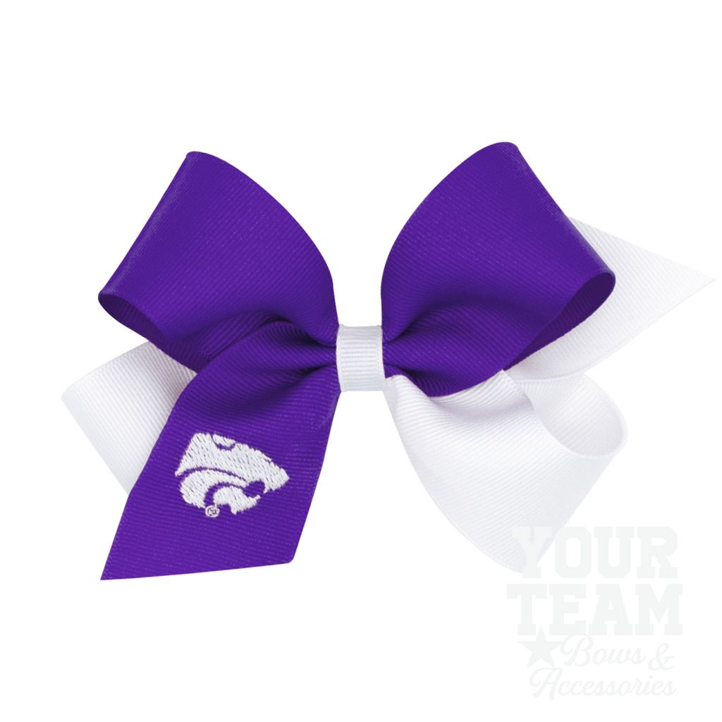 Medium Kansas State Wildcats Two-Tone Embroidered Hair Bow - KANSAS STATE UNIVERSITY