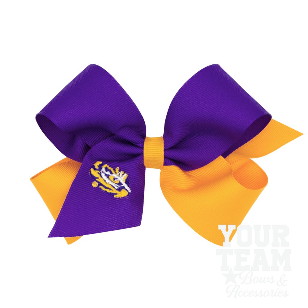 Medium Louisiana State Tigers Two-Tone Embroidered Hair Bow - LOUISIANA STATE