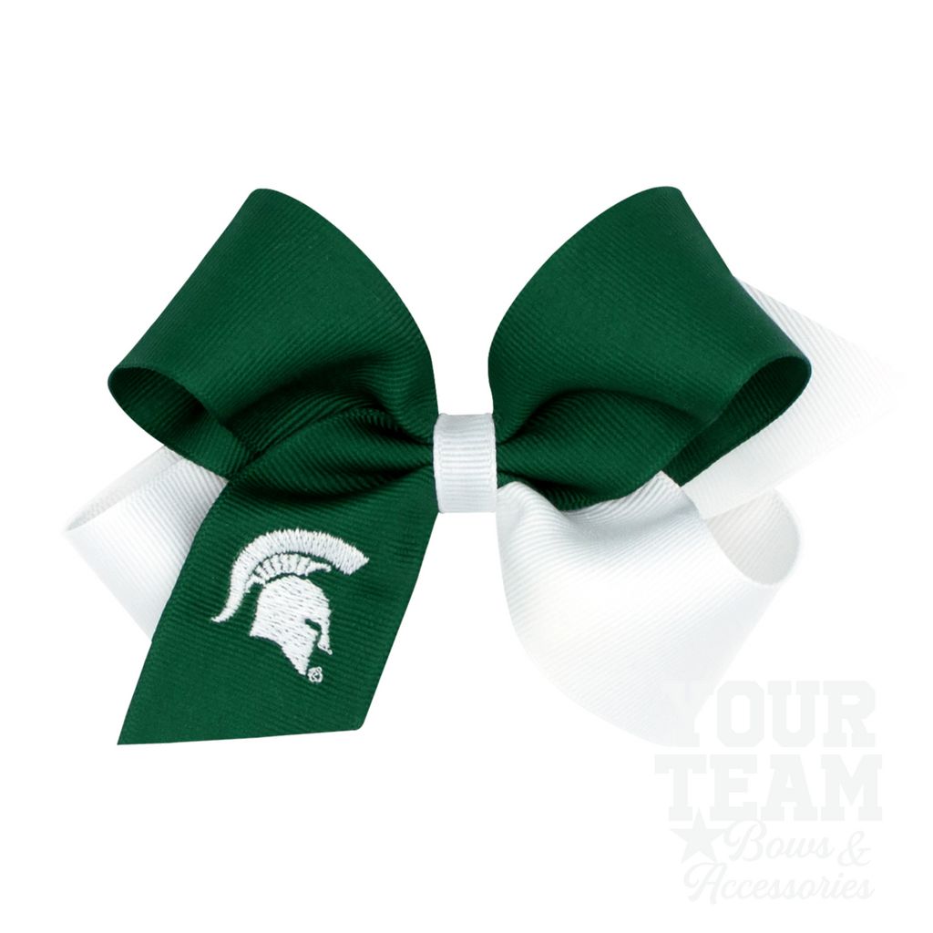 Medium Michigan State Spartans Two-Tone Embroidered Hair Bow - MICHIGAN STATE
