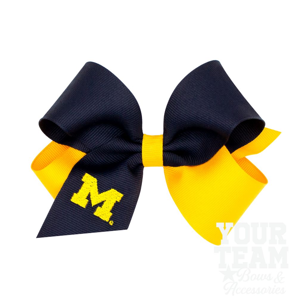 Medium Michigan Wolverines Two-Tone Embroidered Hair Bow - MICHIGAN