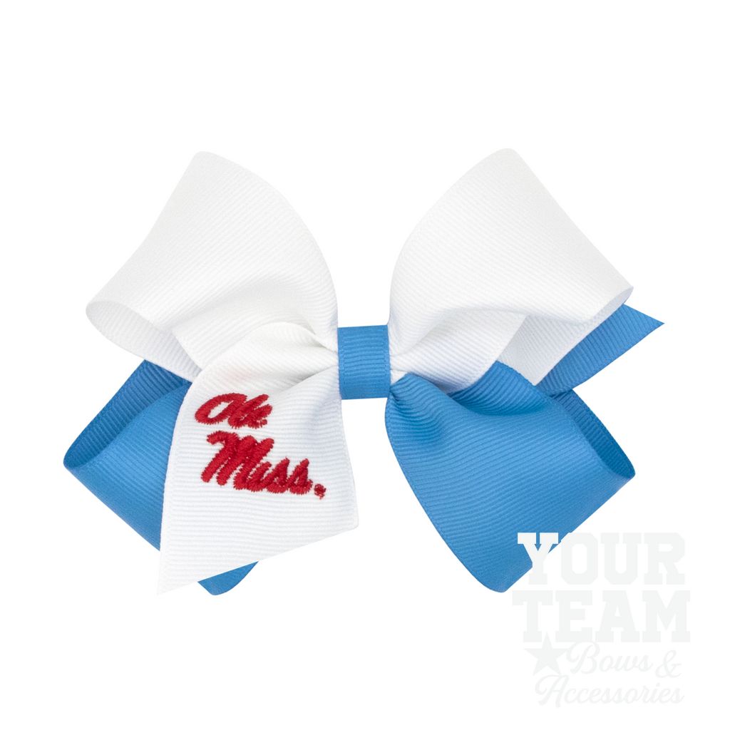 Medium Ole Miss Rebels Two-Tone Embroidered Hair Bow - MISSISSIPPI 3 (CAP)