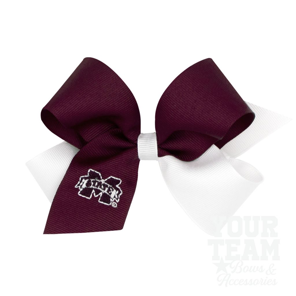 Medium Mississippi State Bulldogs Two-Tone Embroidered Hair Bow - MISSISSIPPI STATE