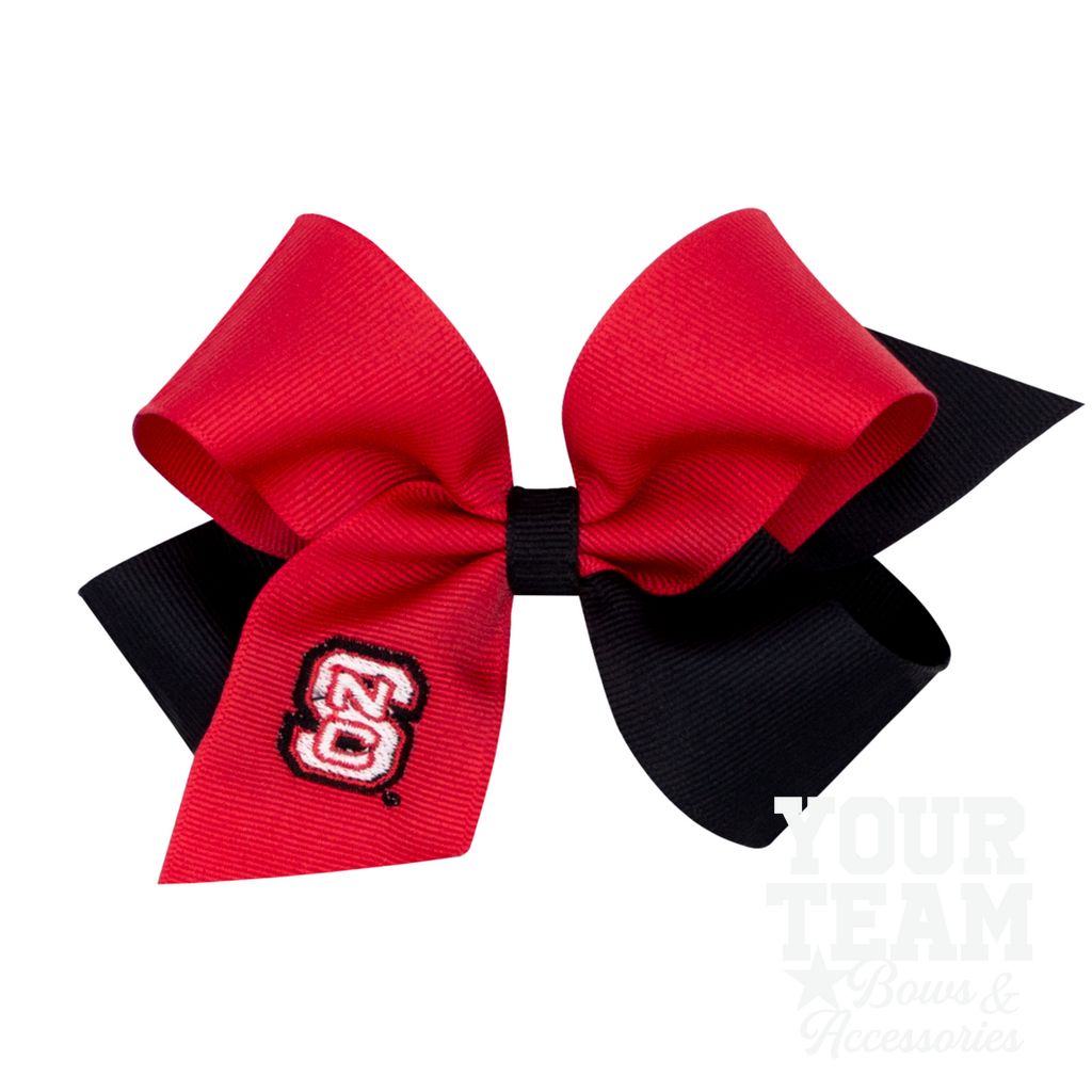 Medium North Carolina State Wolfpack Two-Tone Embroidered Hair Bow - NORTH CAROLINA STATE