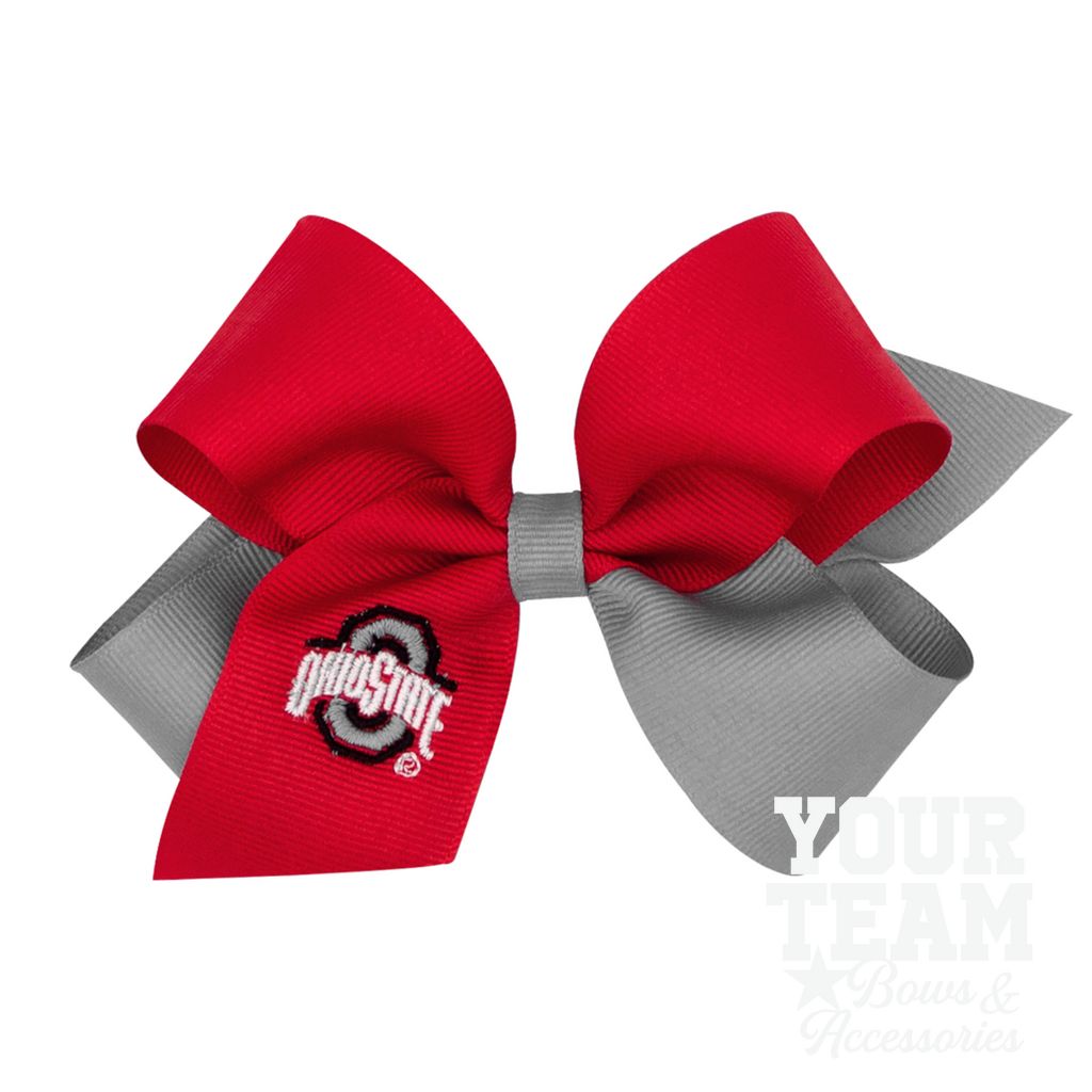 Medium Ohio State Buckeyes Two-Tone Embroidered Hair Bow - OHIO STATE