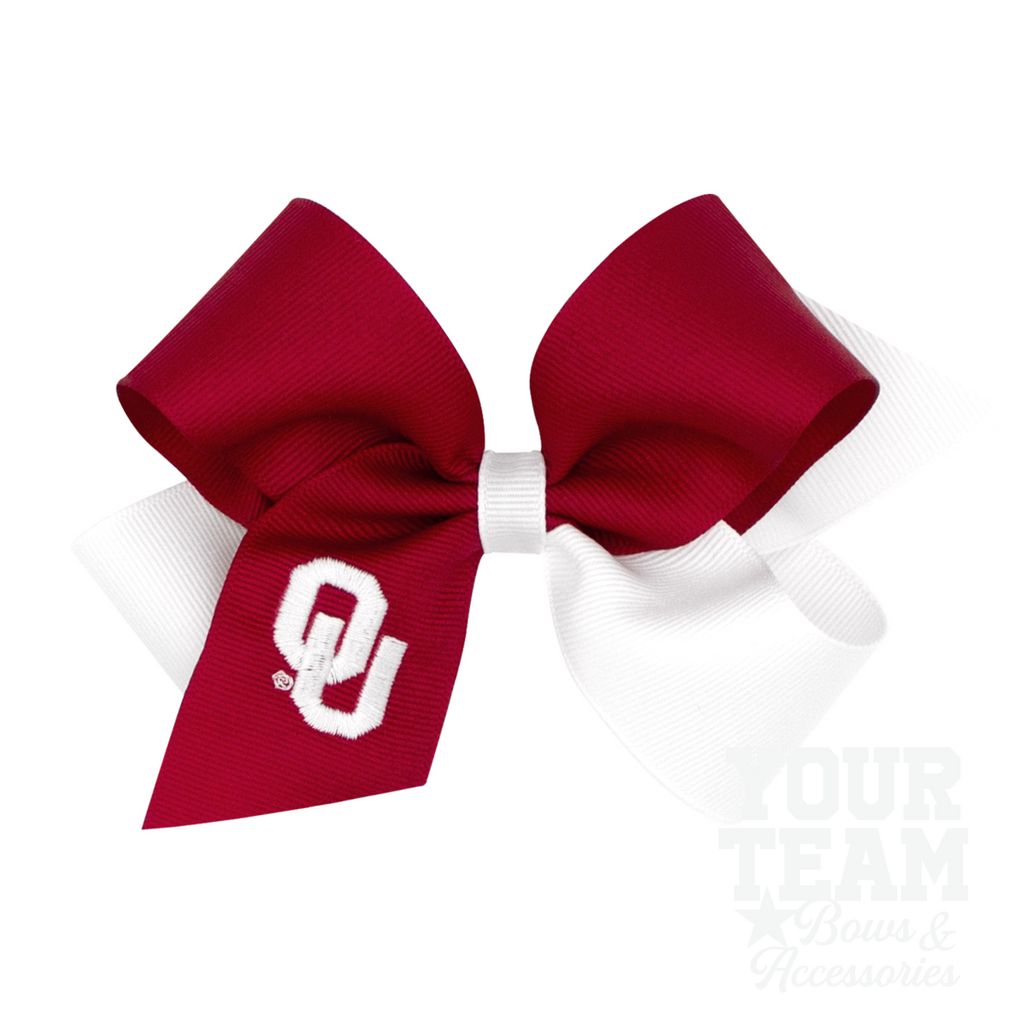 Medium Oklahoma Sooners Two-Tone Embroidered Hair Bow - OKLAHOMA