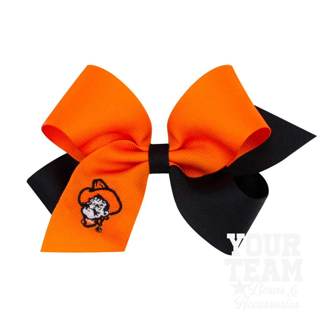 Medium Oklahoma State Cowboys Two-Tone Embroidered Hair Bow - OKLAHOMA STATE