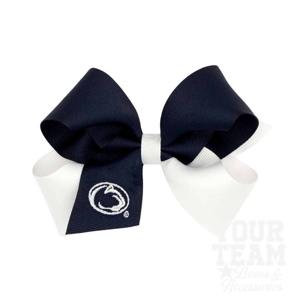 Medium Two-tone Collegiate Embroidered Grosgrain Hair Bow - PENN STATE