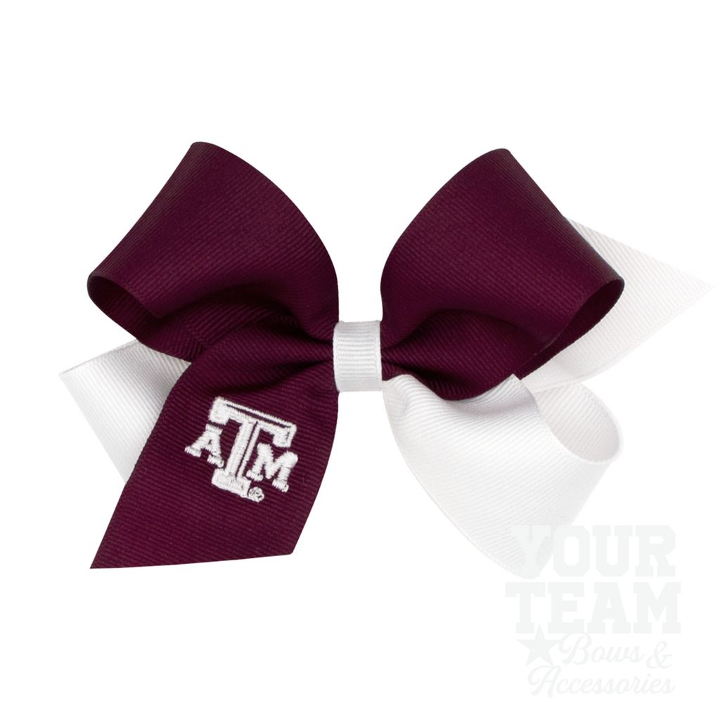 Medium Texas A&M Aggies Two-Tone Embroidered Hair Bow - TEXAS A&M