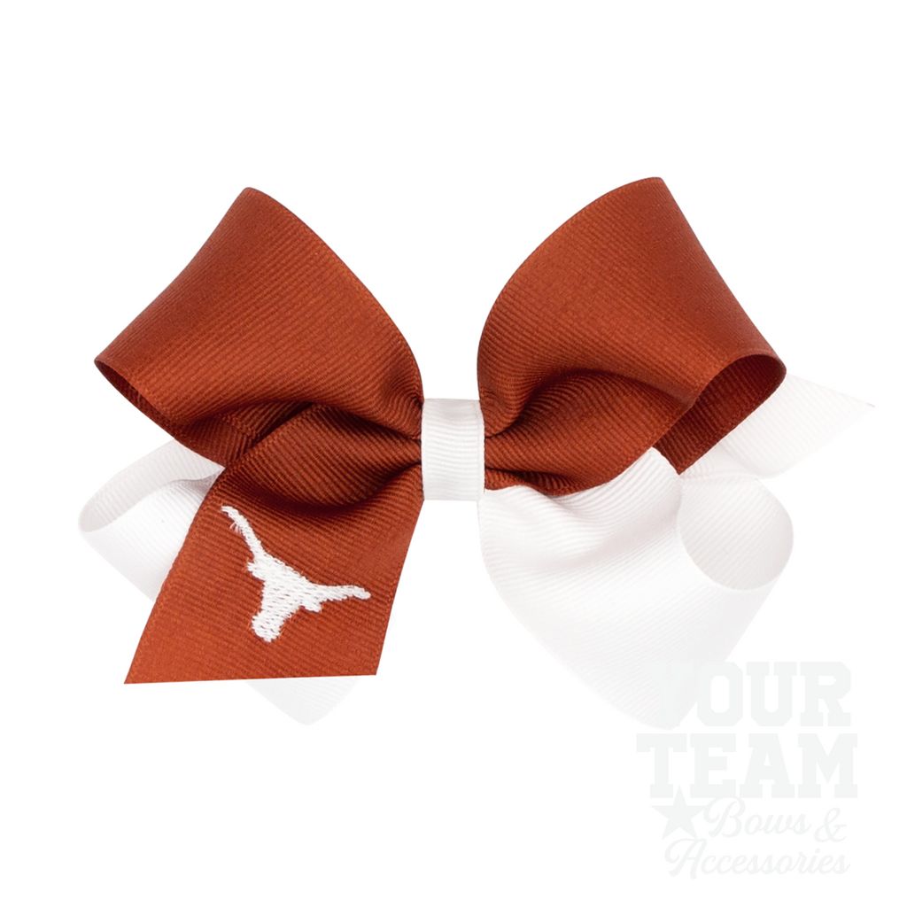 Medium University of Texas Longhorns Two-Tone Embroidered Hair Bow - UNIVERSITY OF TEXAS
