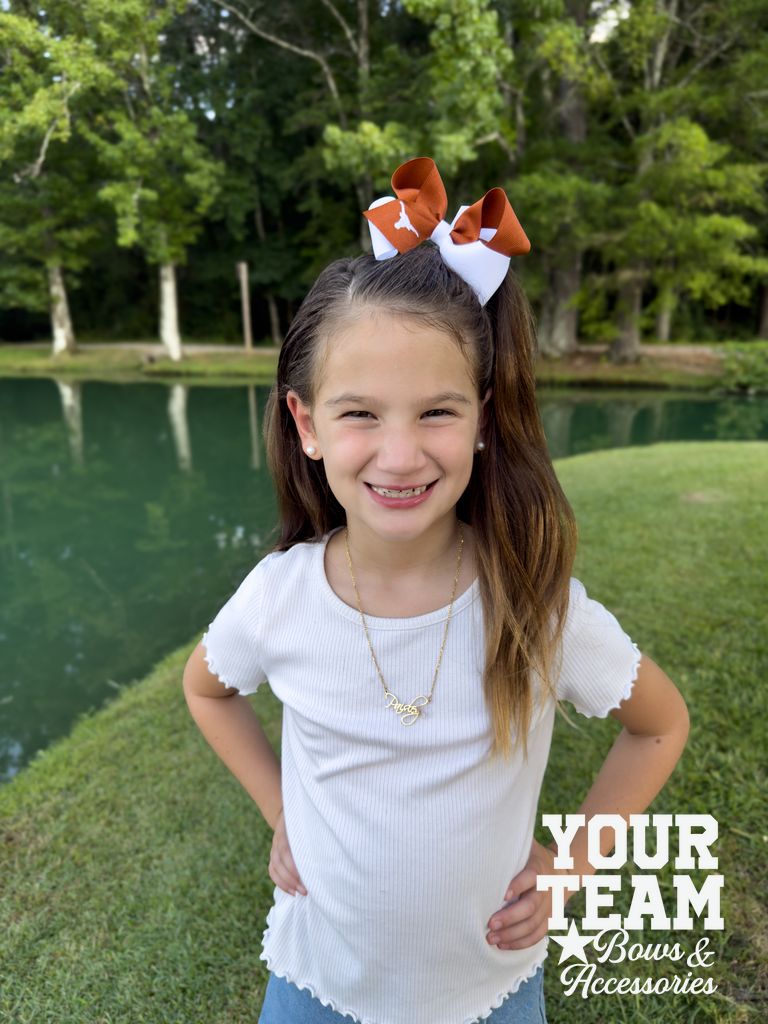 Medium University of Texas Longhorns Two-Tone Embroidered Hair Bow