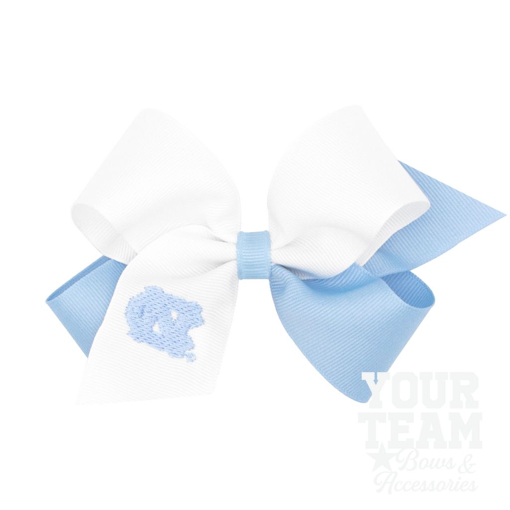 Medium North Carolina Tarheels Two-Tone Embroidered Hair Bow - UNIVERSITY NORTH CAROLINA
