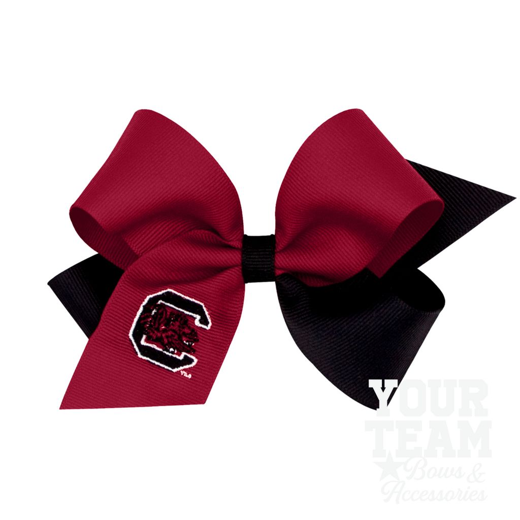 Medium South Carolina Gamecocks Two-Tone Embroidered Hair Bow - SOUTH CAROLINA