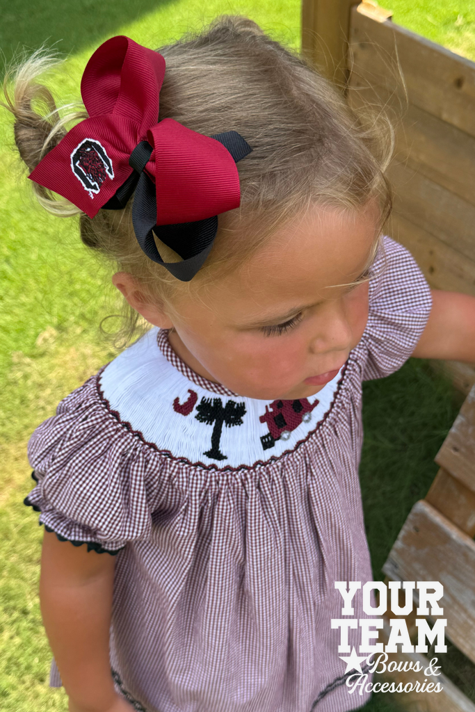 Medium South Carolina Gamecocks Two-Tone Embroidered Hair Bow