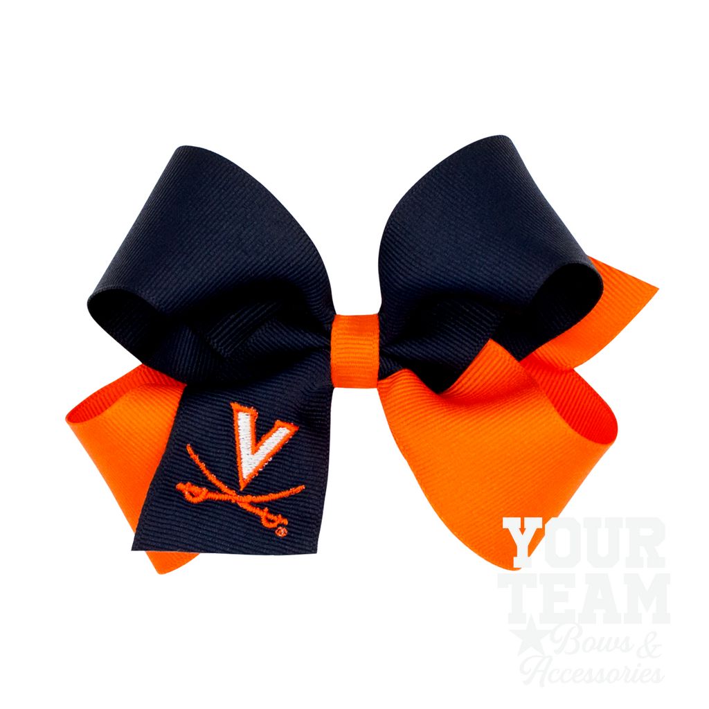Medium Two-tone Collegiate Embroidered Grosgrain Hair Bow - VIRGINIA