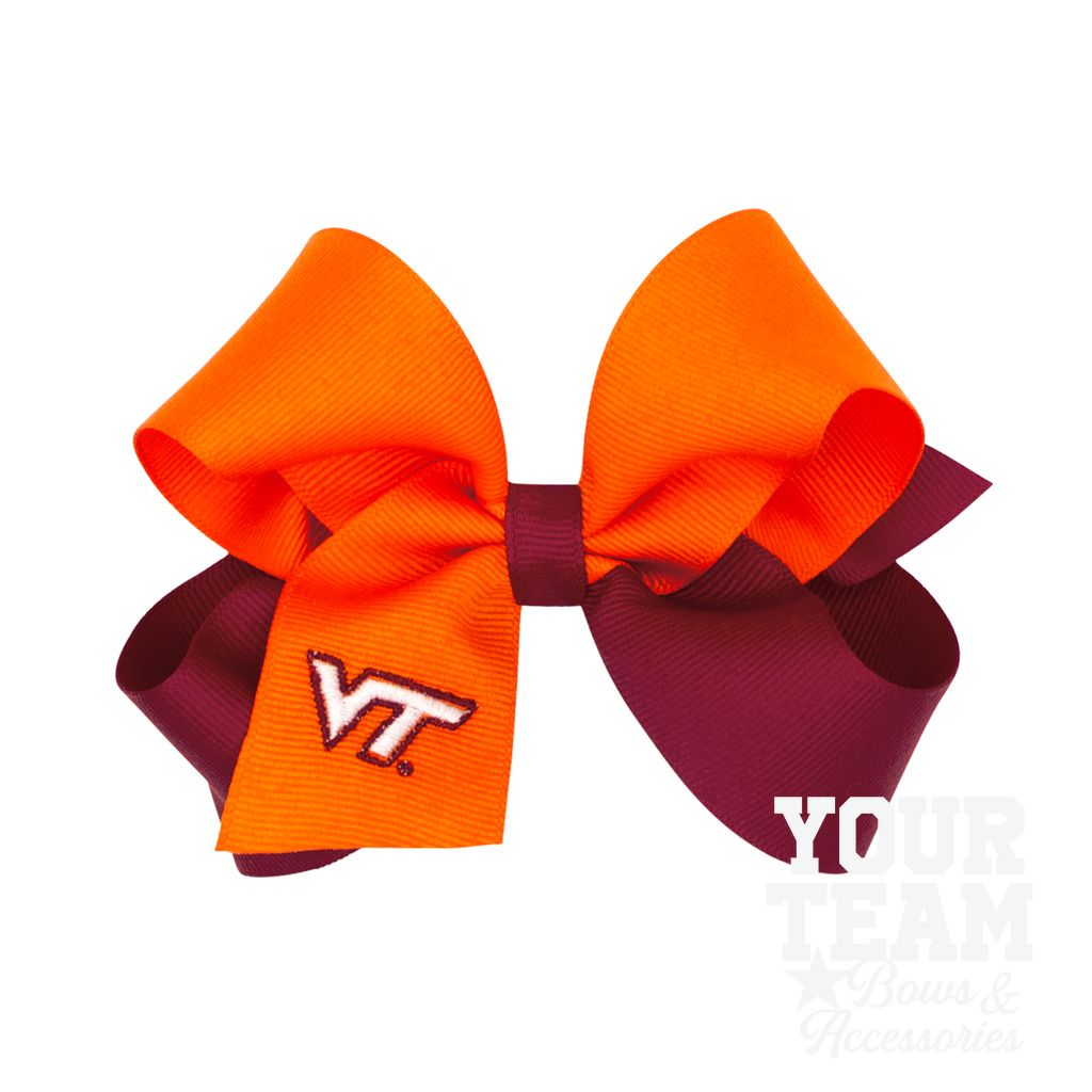 Medium Virginia Tech Hokies Two-Tone Embroidered Hair Bow - VIRGINIA TECH