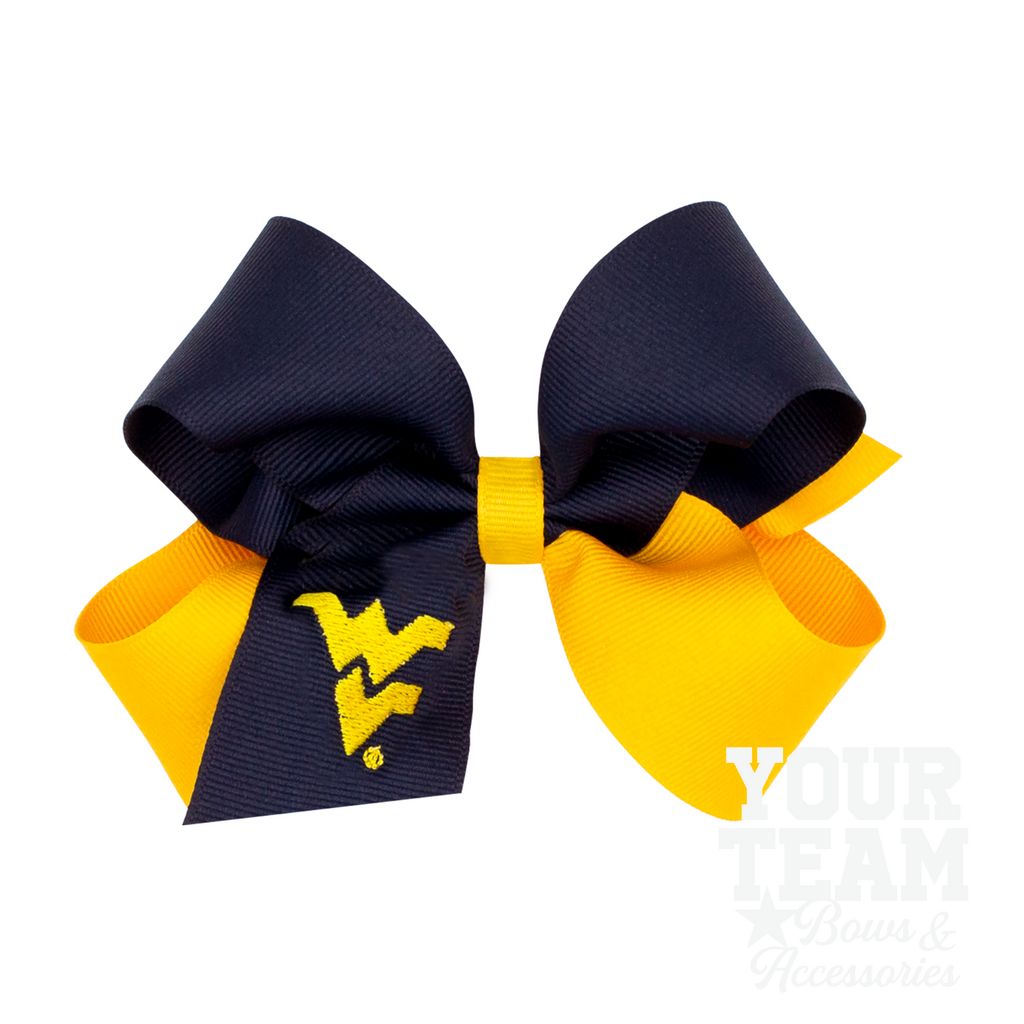 Medium West Virginia Mountaineers Two-Tone Embroidered Hair Bow - WEST VIRGINIA