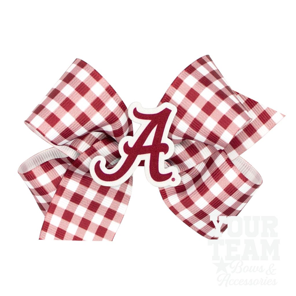 Medium Alabama Gingham Hair Bow with Logo Patch - ALABAMA
