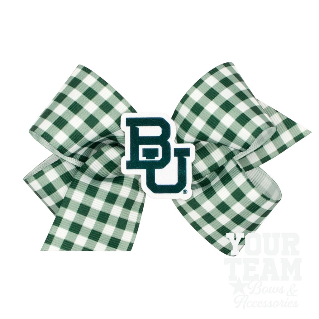 Medium Baylor Gingham Hair Bow with Logo Patch - BAYLOR