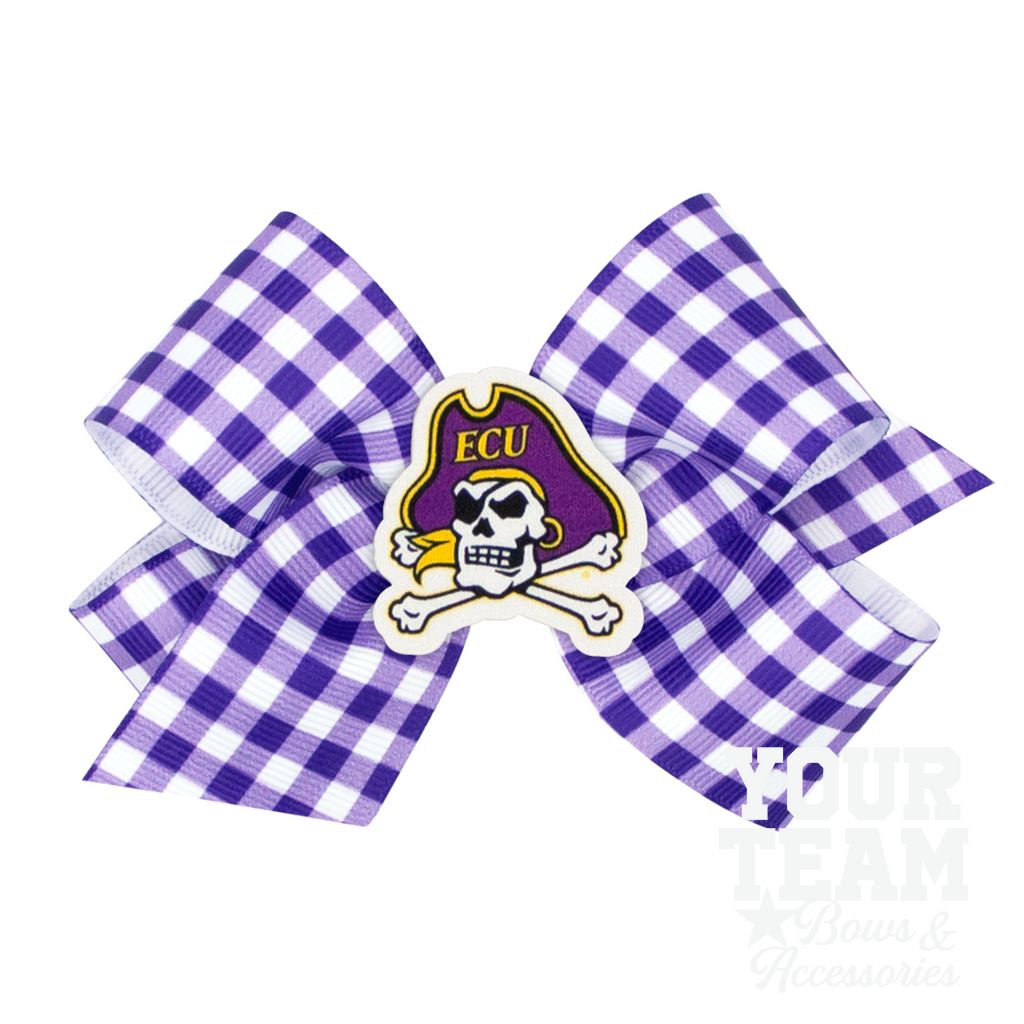 Medium East Carolina Gingham Hair Bow with Logo Patch - EASTERN CAROLINA UNIVERSITY